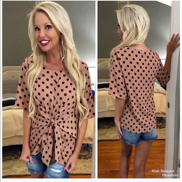 💖LAST 1! Pretty Polka Dot Mauve Front Tie Top! - Picture 4 of 6